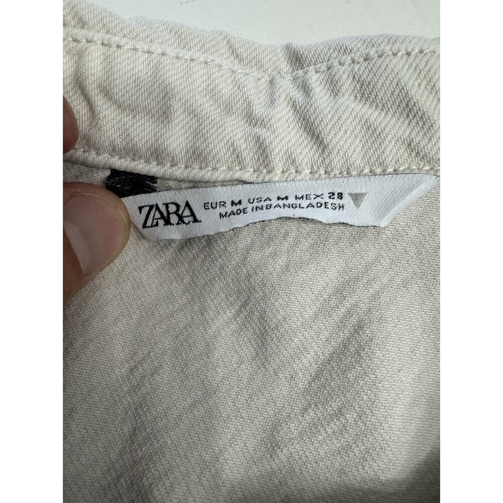 Zara White Denim Mini Dress Women Size Medium Snap Up Collared Cotton - Picture 4 of 6